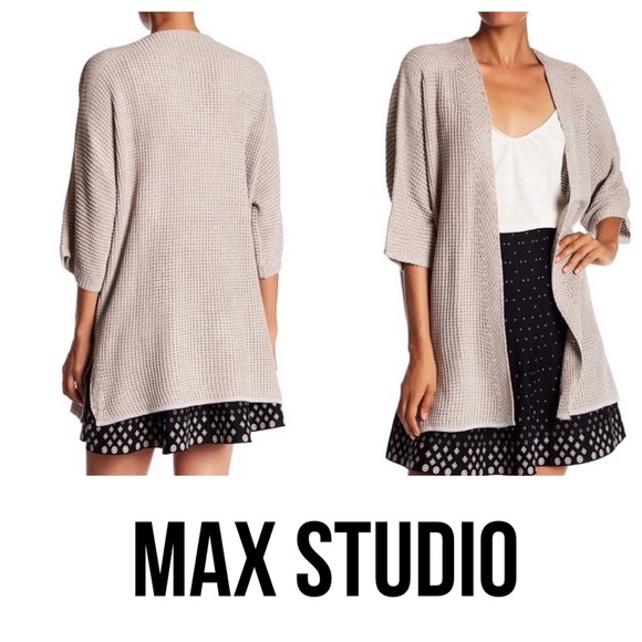 Max Studio Sweaters - MAX STUDIO waffle knit kimono cardigan L Khaki